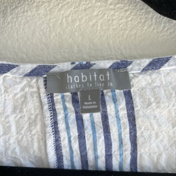 Habitat Blue White Stripe Boxy Blouse Women’s Large Lagenlook Coastal - Picture 3 of 6